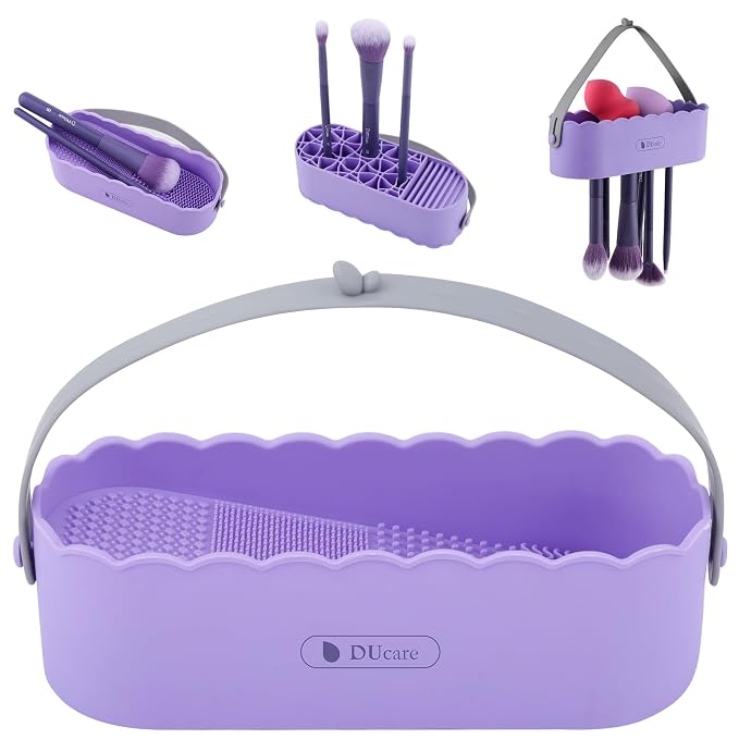 DUcare Makeup Brush Cleaner 4 in 1 Makeup Brushes Sponges Cleaning Mat Removes Cosmetic Color Brush Cleaner Pad for Cleaning Makeup Sponges Brushes Purple