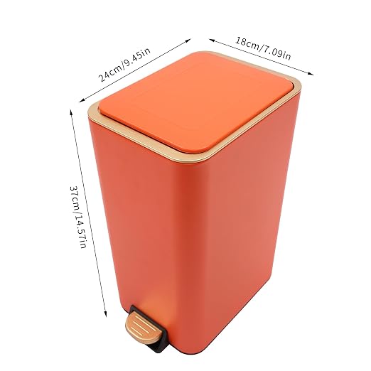 3.2 Gallon Slim Trash Can with Quiet Close Lid, Orange | Tall & Narrow Trash Bin, Space-saving, Hands-Free Step Pedal, Easy to Clean Inner,Waterproof, for Home Office