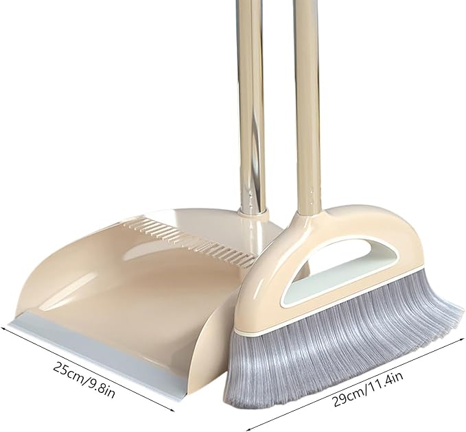 Long Handled Broom and Dustpan Set, 88cm Indoor Broom | Indoor Outdoor Sweeping Tool with Dustpan Combo Set, Long Handle with Upright Stand, Versatile for Home Kitchen Dorms Bath