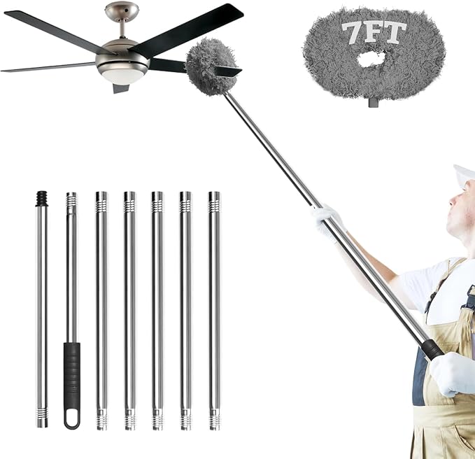 Eunice Ceiling Fan Cleaner Duster with Extension Pole | 13-78Inch Reusable Fan Blade Cleaning Tool for Cobweb Walls and Door Window