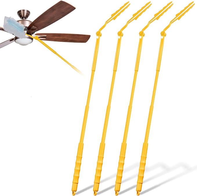 Colingmill 4 Pcs 3 ft Replacement Handles Compatible with Duster Refills | For Ceiling Fans, Blinds, Shelves, Windows, Long Extended Handle Only, Yellow, Foldable, Durable PET, 270° Rotating Head