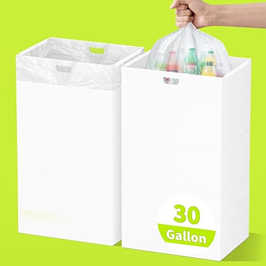 Kaiferty 30 Gallon Disposable Trash Cans for Parties, 2 Pack Extra Large Collapsible Pop Up Trash Can with Handles, Portable Cardboard Garbage Can & Recycling Bin for Party Kitchen Camping, White