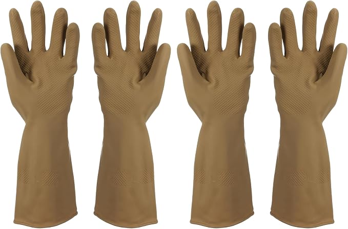 uxcell Rubber Cleaning Gloves, Reusable Household Dishwashing Long Rubber Gloves