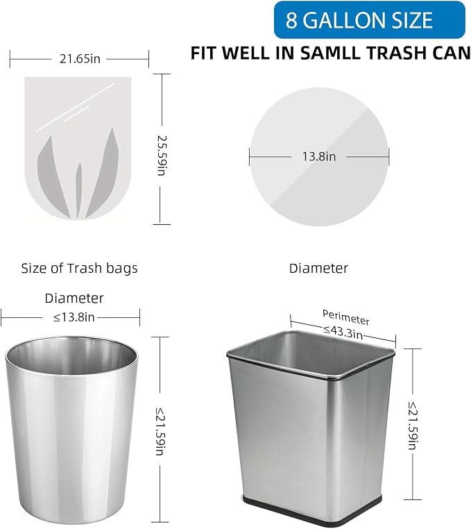 8 Gallon Trash Bags Black Biodegradable - Medium Kitchen Size 8 Gal Garbage Bag Unscented 80 Count Compostable Recycling Strong Thick Office Waste Basket Liners Bulk Chenyucheng