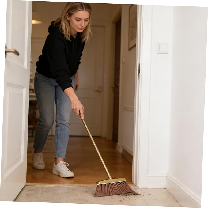 BESTOYARD Thickened Stainless Steel Dust Broom with Detachable Handle, Fine Bristle Indoor and Outdoor Floor Sweeping Broom for Yard, Patio, and Home Cleaning