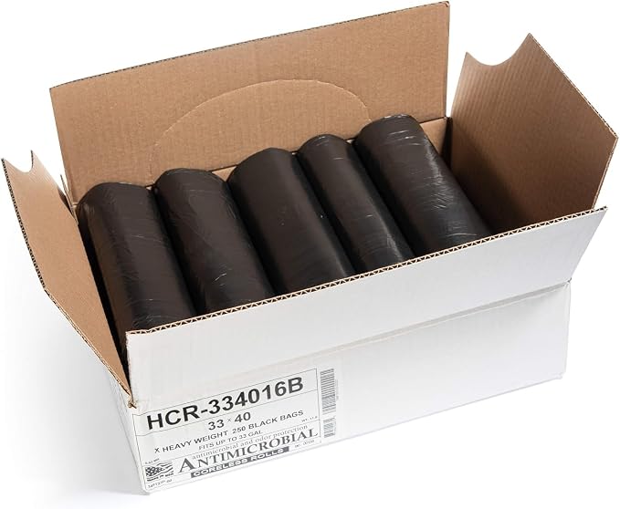 Aluf Plastics 33 Gal Black Trash Bags, 16 Micron (EQ.), 33" x 40" | 250 Count, 16 Micron (eq), Bathroom, Office, Industrial, Commercial, Janitorial, Municipal, Recycling