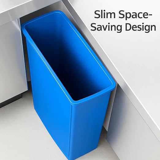 23 Gallon Slim Recycle Bin – Space-Saving Rectangular Recycling Container with Handles, Durable Plastic, Stackable Design for Office, School, Restaurant & Home Use (Blue)