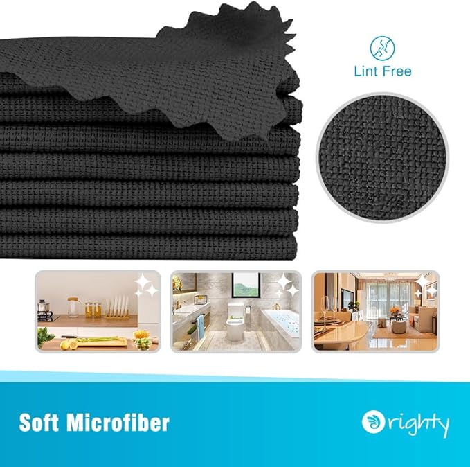 Orighty Microfiber Cleaning Cloth Bulk, 150 Pack Shop Towels 12x12in, Black | Reusable Microfiber Towels for Cars, Shop Rags, Multi-Purpose Lint Free Cleaning Rags for Home & Kitchen