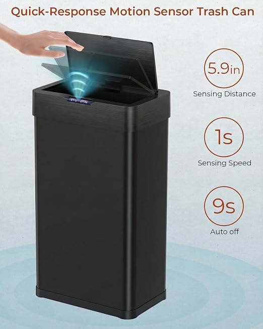 TLSUNNY 18.5 Gallon Motion Sensor Trash Can,Touchless Automatic Garbage Can | Brushed Stainless Steel Smart Bin ,with Bag Holder,Soft Close Lid,for Kitchen,Office,RV,Bedroom,Living Room (Black, 70L)
