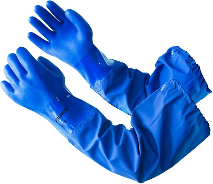 LANON 26" Elbow Length PVC Chemical Resistant Glove,Waterproof,Blue,XLarge | Waterproof,Long Sleeve Work Gloves,Cotton Liner(Excluding Sleeves),Non-Slip Grip,Heavy-Duty,Acid,Alkali & Oil Protection