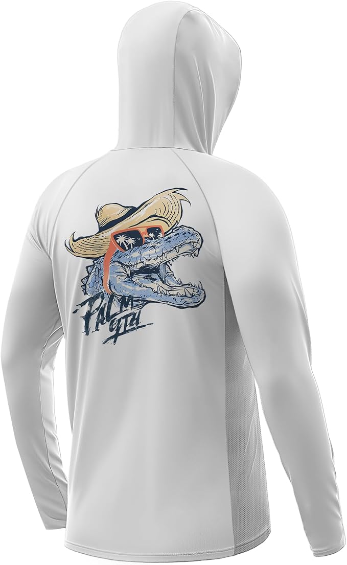 Palmyth Men's Fishing Hoodie UPF 50+ Long Sleeve with Face Mask Neck Gaiter | Zipper Pocket, Thumb Loops, Quick-Dry, Side Mesh Panels, Lens Cleaning Cloth