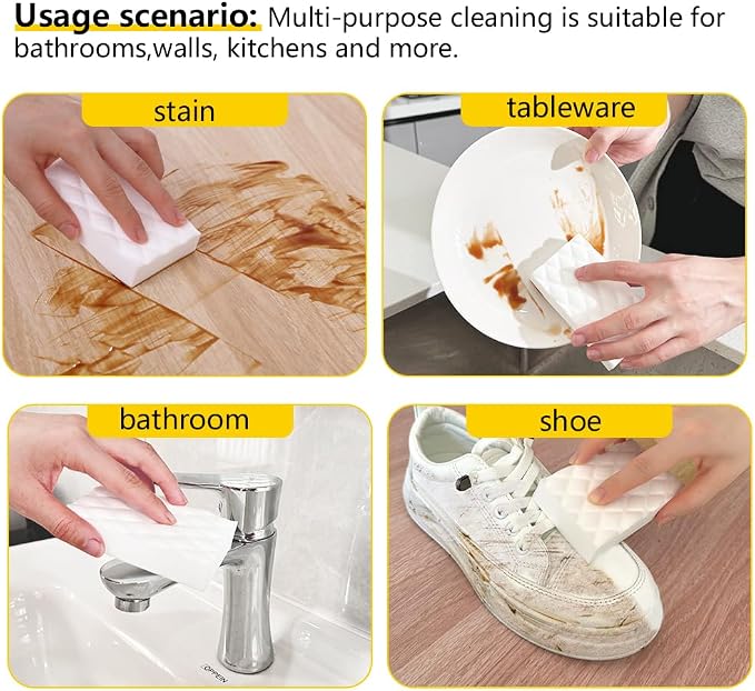 Magic Sponge Eraser,50 Pack Melamine Sponge Bulk,2X Density,Long Lasting | Just add Water,Easy to Use,Cleaning Sponge for Kitchen,Bathroom,Bathtub,Sink,Furniture,Wall Cleaner