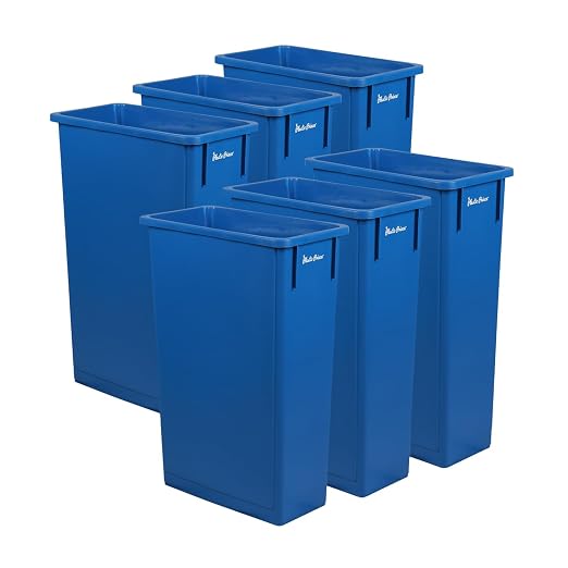 PLASTIC PRINCE 23 Gallon Slim Trash Can Kitchen, Commercial Tall Trash Bin Narrow, Rectangular Slim Jim Skinny Garbage Can for Home Garage Cabinet Restaurant, 6 Pack, Blue