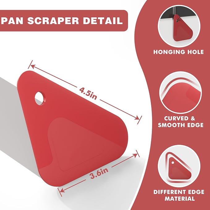 Food Scraper Dish Scraper for Cast Iron Skillets, Cookware, Pans and Pots | Nylon and Silicone, 2-in-1 Kitchen Scraper Tools, Pan Scraper, Heat resistant to 140 ℉, 3 Pack, Red