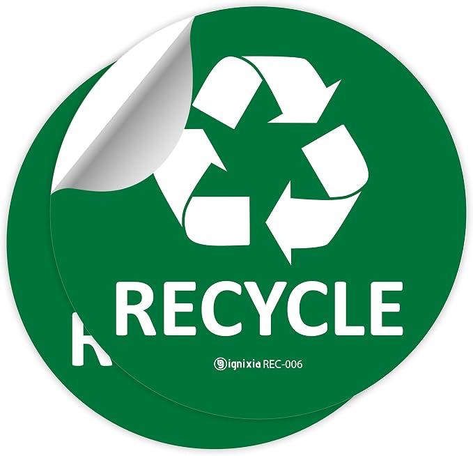 IGNIXIA Recycle Stickers for Trash Can & Bins - 6x6 Inches, Waterproof, UV Protected (Pack of 2) - Green