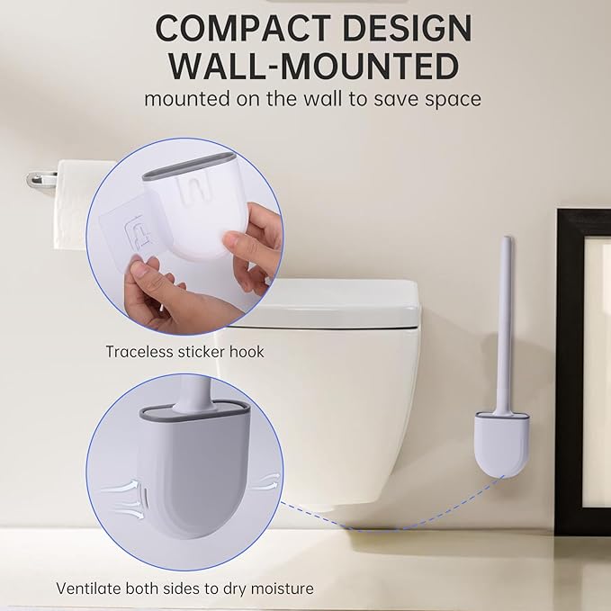 RV Toilet Bowl Brush, Toilet Brush Silicone Won't Damage Toilets, Wall Mounted Toilet Brush-Anti-Roll, Anti-Drip Design, Suitable for RV Travel Trailers and Campers, Made by RVers for RVers
