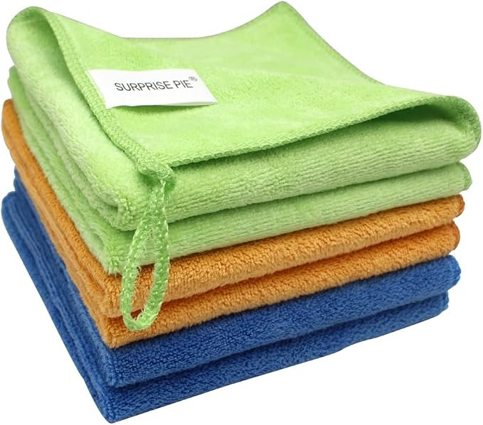 400 GSM Microfiber Cleaning Cloths, Ultra Absorbent, Thick, Lint Free Reusable Cleaning Cloths for Kitchen, Glass, Stainless Steel, Car Detailing & Household Cleaning, 6 Pack, 12" x 12"