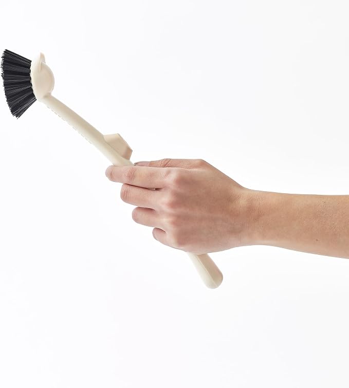 Earth & Mango Magnetic Dish Brush & Scraper, Snaps to Sink, Warm Sand Beige