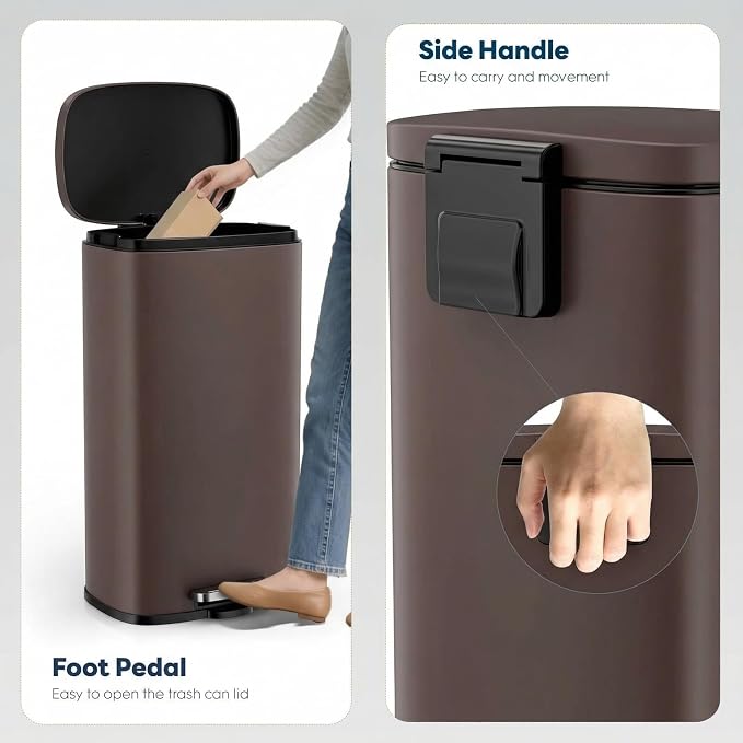 8 Gal Kitchen Trash Can, 30L Recycling or Garbage Bin, with Step-On Pedal | Brushed Stainless Steel Waste Basket, Soft&Quiet Close Dustbin, Removable Inner Bucket, for Home, Office, Living Room