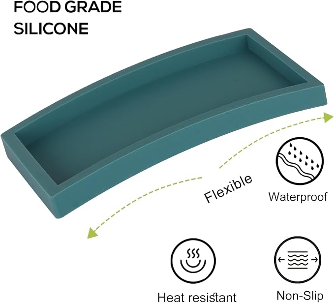 Silicone Bathroom Vanity Tray Dish Soap Holder Sink Organizer, Turquoise | Small, Thickened Silicone, Easy to Clean, Waterproof, Non-Slip, for Countertop, Kitchen, Bedroom, Dresser