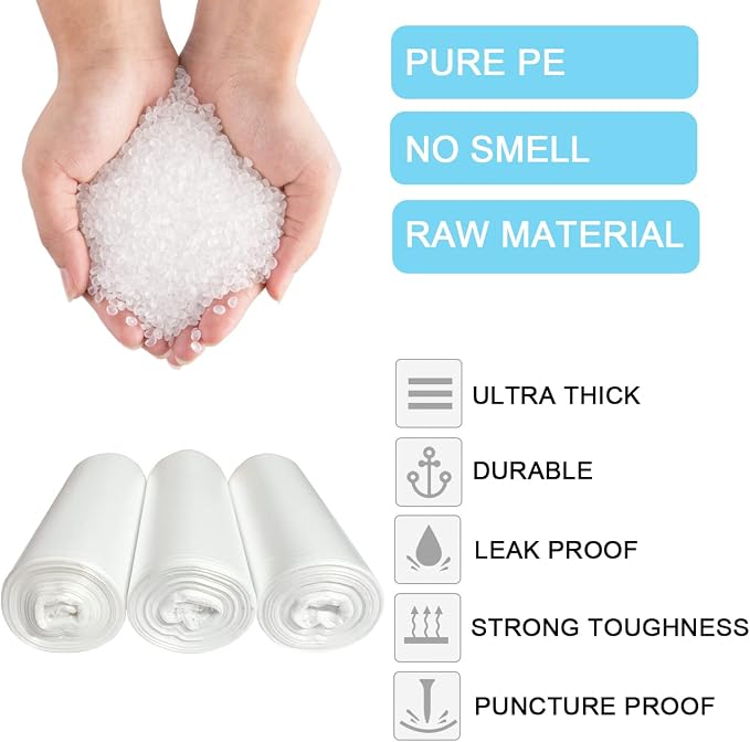 10 Gallon Trash Bags - 18 Micron Ultra Thick Strong Clear Medium Size Garbage Bin Liners for Office Kitchen, Fit 8-10 Gallon, 90 Count