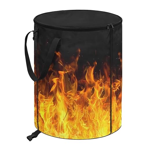 BIGCARJOB Collapsible Garbage Can Fire Print Trash Can Outdoor Waterproof Recycling Bin Storage Bag Holder Trash Bin with Lid and Clip, 22.83x17.71 in