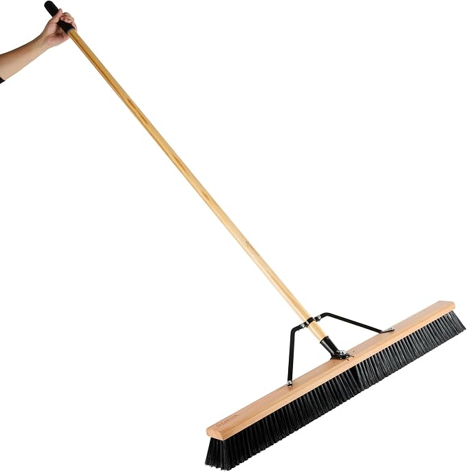 Restaurantware-Clean Tek Professional 36 Inch Push Broom, 1 Heavy-Duty Broom with 60â€ Handle - Fine Plastic Bristles, Durable, Wooden, Commercial Use, for Deck, Driveway, Garage, Yard, Patio