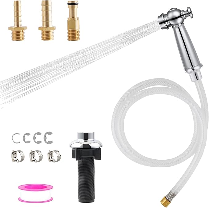 Universal Kitchen Sink Side Sprayer Head with Hose/Holder/Adapters, Chrome | NSF/ANSI/CAN 372 Certified, Sink Faucet Sprayer Attachment Compatible with Moen/Delta, Side Sprayer Head with Quick Connector