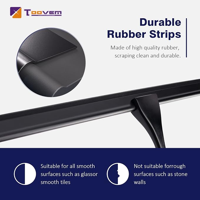 14'' Shower Squeegee, TOOVEM Squeegee for Shower Glass Door for Glass Doors, Windows, Bathroom, Car Windshield, Black
