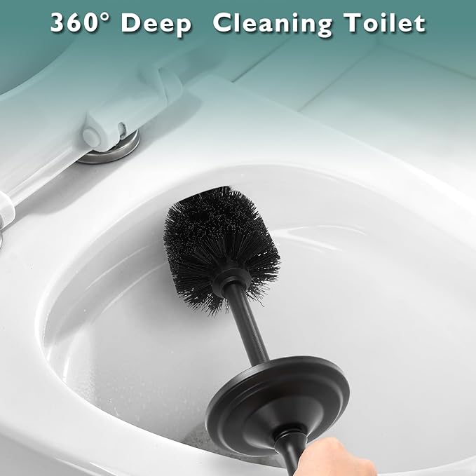 Black Toilet Brush and Holder Set,Toilet Bowl Brush and Holder | Heavy Duty Toilet Brush for Bathroom, Stainless Steel Toilet Cleaner Brush,Deep Cleaning,Space Saving,Covered Brush