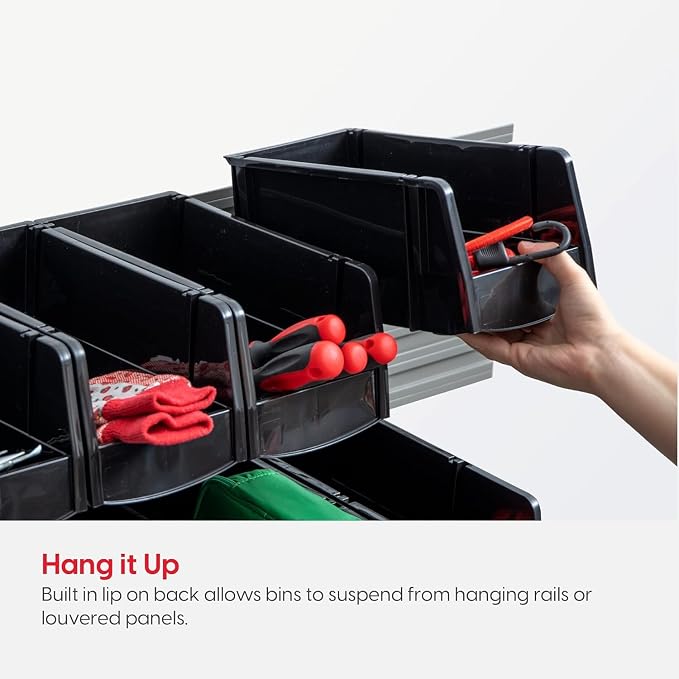 IRIS USA 12-Pack, Small Stackable Storage Bins, Black | Organize small parts, hardware, craft supplies, pantry items, and household essentials with open-front access, stackable bins