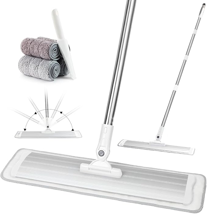 CQT 18" Commercial Flat Microfiber Floor Mop Cleaning System with 4 Washable Pads Cleaner for Home Cleaning