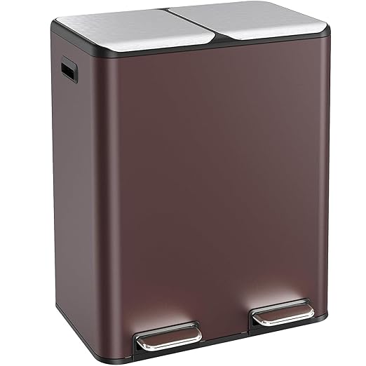 ComfyCorner 16 Gal (2 x 30 L) Dual Trash Can with Odor Control Box | Stainless Steel Kitchen Garbage Bin, Recycle Dustbin with Soft-Close Lid,Inner Buckets,Side Handle,Step Pedal,for Home Office