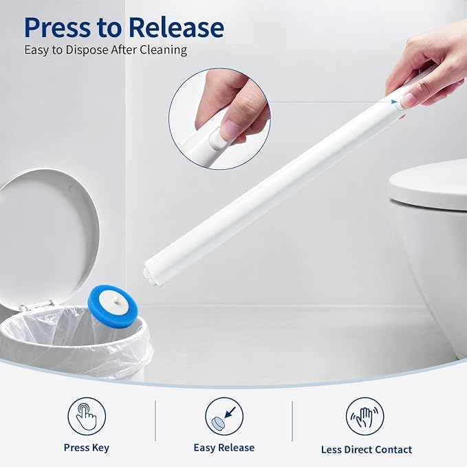 Disposable Toilet Brush with 64 Disposable Heads (Toilet Brush + 64Refills) | Opaque Flip-Top Toilet Brush and Holder Set, Toilet Bowl Cleaner Wand for Bathroom Cleaning