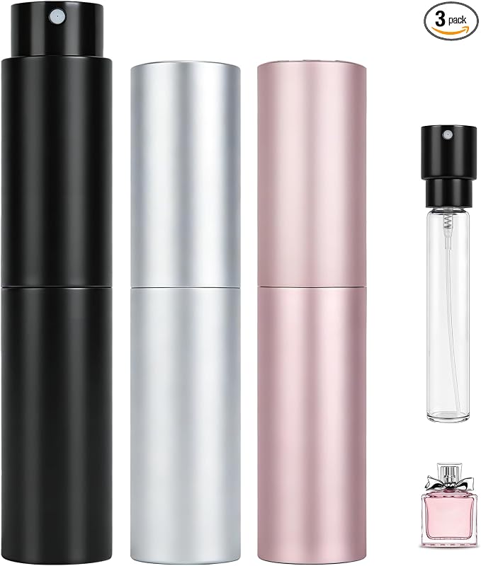 3 Pack 8ml Travel Perfume Bottle Refillable (Black Sliver Pink) | Portable Atomizer Perfume Spray Bottles Mini Empty Travel Size Perfume Refill Cologne Sprayer for Travel Outgoing