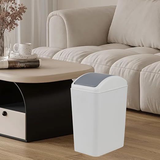 4.5 Gallon Slim Trash Bin with Lid, Swing Top Garbage Can, Gray | Narrow Design, Durable Plastic, Smooth Surface for Bathroom, Bedroom, Kitchen, Office