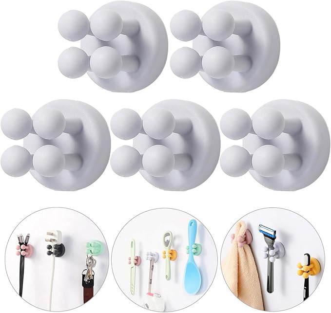 iBetterLife 6Pcs Toothbrush Holders for Bathrooms - Self-Adhesive Wall Mount to Mirror for Clipping & Hanging Shower Razor Towel Plug Cable, Utility Hooks for Home Kitchen Office Dorm Room Essentials