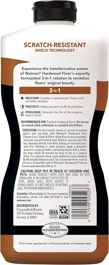 Weiman Wood Floor Polish and Restorer 32 Oz Bundle - High-Traffic Hardwood Floor, Natural Shine, Removes Scratches, Leaves Protective Layer