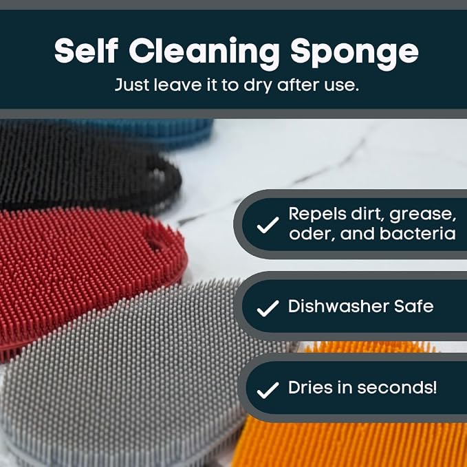 Silicone Sponge Dish Scrubber - Food Grade and Housecleaning - BPA Free Silicone Kitchen Scrubber [5 Pack Ovals Winter]