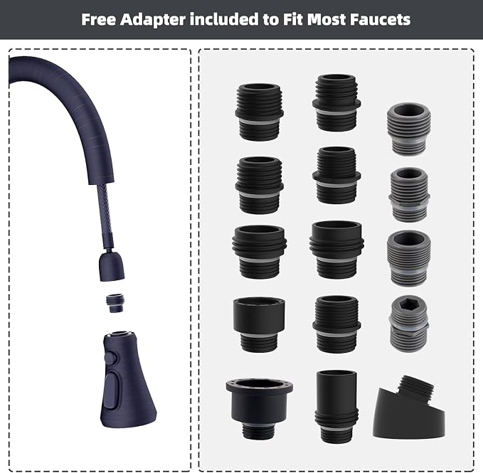 Hibbent Pull Down Spray Head for Kitchen Faucet, 3-Function Sink Nozzle | NSF/ANSI/CAN 61 & cUPC Certified Faucet Head Replacement, 15 Adapters, Compatible with Moen, Delta, Kohler, Oil-Rubbed Bronze