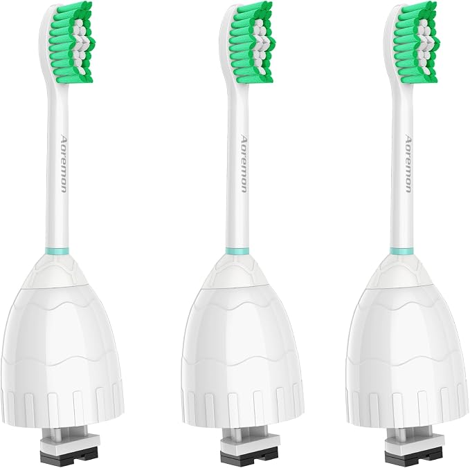 Aoremon Toothbrush Replacement Heads fit for Philips Sonicare E-Series | Toothbrush Heads fit for Essence Xtreme Elite Advance CleanCare Screw-on Electric Toothbrush Handle, 3 Count, Green