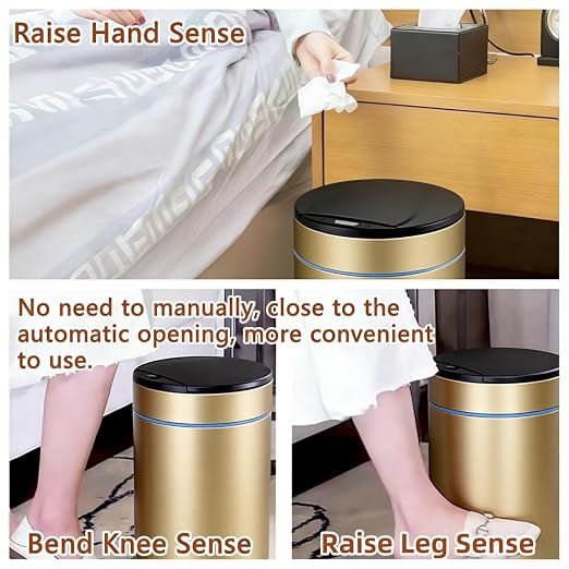 Smart Trash Can, Sensor Opening and Closing (1, Gold) | Automatic Trash Can for Living Room, Bedroom, Kitchen and Bathroom