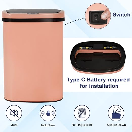 Kitchen Trash Can Automatic Motion Sensor Bathroom Trash Can with Lid,50 Liter/13 Gallon Touchless Trash Bin,Garbage Can Waterproof Garbage Bin Wastebasket for Toilet,Office,Caravans,Bedroom,Pink