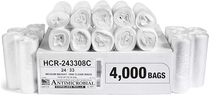 Aluf Plastics 12-16 Gallon 8 Micron (eq) Black Bags 24" x 33" 4000 Count