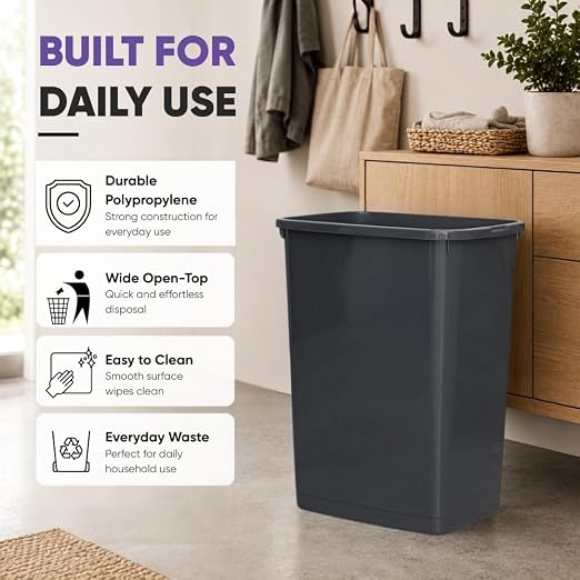 Superio Large Kitchen Trash Can 13 Gallon, 52 Qt Waste Bin for Kitchen, Garage, Indoor and Outdoor Trash Can, Dark Grey