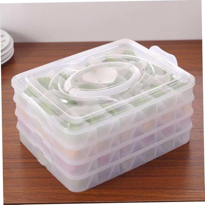 Dumpling Storage Box Four Layers PP Stackable Organizer for Freezer | 18 Slots Per Tray, Separated Grid Layout, Portable Design, for Housekeeping and Camping Use