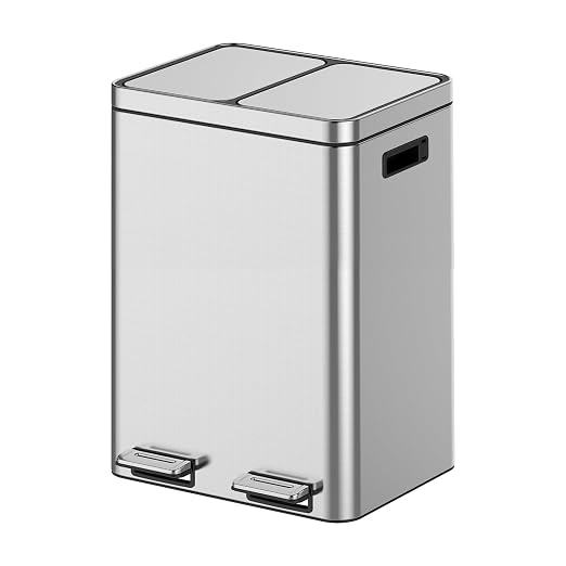 TrailBlaze Trash Can with Lids, 40L/10.6 Gal 2 Compartments Pedal Stainless Steel Kitchen Recyclingtrash Bin with Odor Seal， Removable Buckets, for Office Home Kitchen Garbage Can Trash Bin