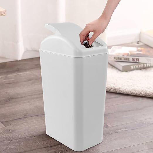 Farmoon 14L /3.5 Gallon Slim Trash Can, Modern Swing Lid Waste Paper Basket | Plastic Dustbin Waste Bin, Light Grey