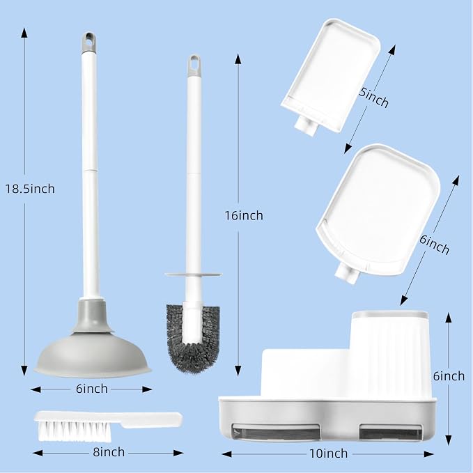 Silkyhose 2Pack Toilet Brush & Plunger Set with Crevice Brush | Wall Mount Holder. Built-in Storage. Non-Slip Grip. Sturdy & Durable. Rust-Resistant. Easy to Install. For Household Cleaning