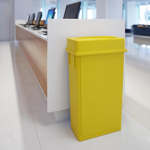23 Gallon Yellow Rectangular Slim Trash Can with Drop Shot Lid | Great for Home, Commercial, or Restaurant Use.